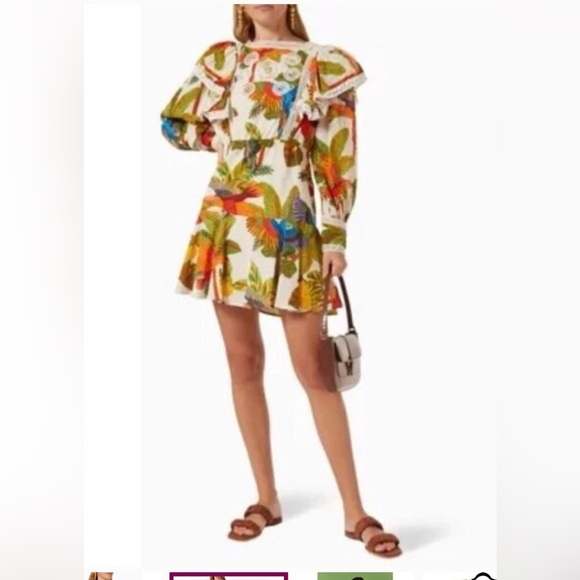 FARM RIO Ruffled printed Swiss-dot cotton mini dress SZ L - Picture 3 of 11